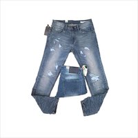 Mens Designer Jeans - Denim, 5-pocket And Zip Fly Design, Blue Shade With Shredded Pattern, Washable And Quick Dry Features
