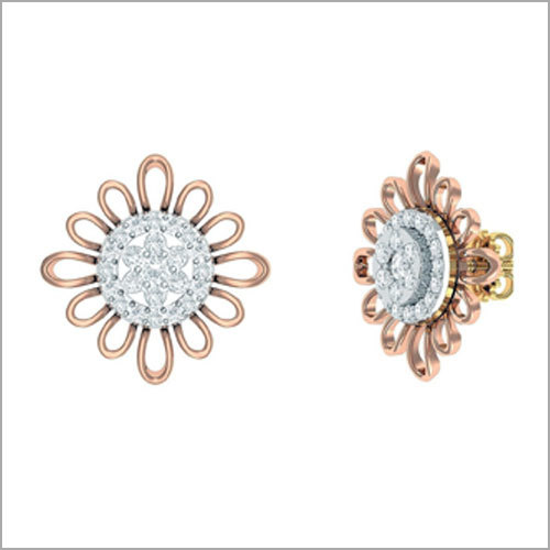 Natural Diamond Flower Stud Earrings