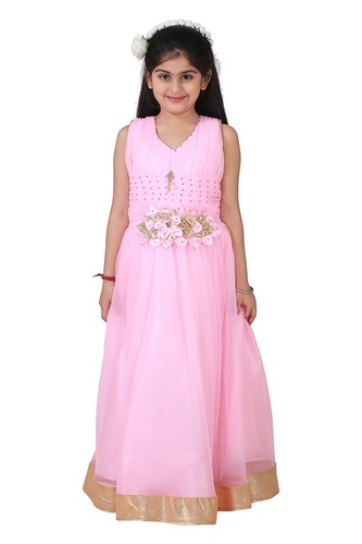 Crazeis Evening Party Dress - Net Fabric, Pink Color, Size for Girls 3-9 Years | Embroidered Design, Easy Home Wash, Stylish Ribbons, Summer Wear