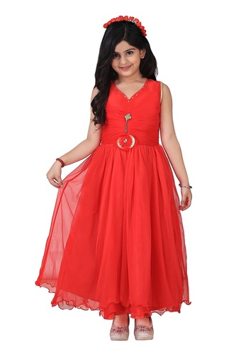 Dark Red Crazeis Party Wear Dress For Girls