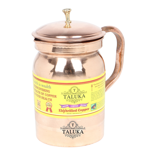 Copper Water Pitcher 800 ML - Pure Copper Round Jug, 7" Height x 4.15" Diameter, Copper Color | Features: Round Shape, 270 Gram Weight