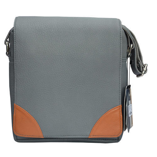 Ladies and Men Leather Sling Bag - Genuine Leather, 10x12x5 inches, Gray | Adjustable Strap, Zip Closure, Durable Design
