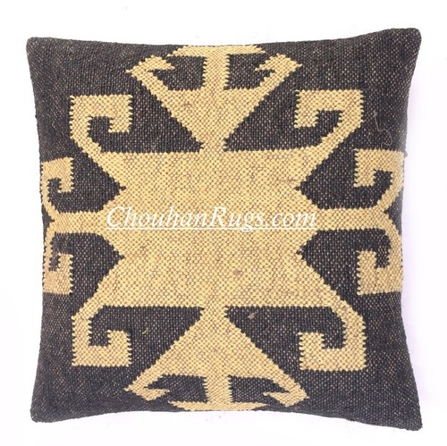 Cream And Brown Jute Pillow