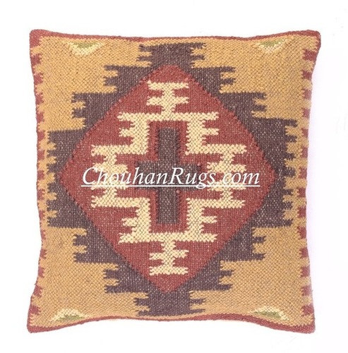 Embroidered Pillow Covers - Jute & Other Fabrics, 45x45 cm Multi Color Square Design | Zippered, Ideal for Home, Garden Furniture, Car, Chair, Decorative Use