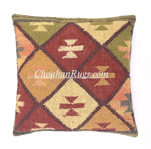 Rajasthani Pillows - Jute and Other Material, 45x45 cm Multi-Color Decorative Square Pillow with Embroidered Pattern and Zipper | Ideal for Canopy, Car, Chair, Garden Furniture, Home Use