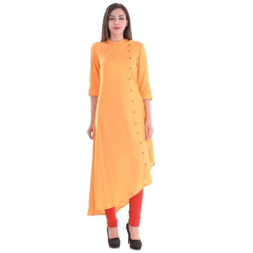 Foreigner Style Yellow Colored Casual Wear Kurti Bust Size: 28.5 Inch (In)