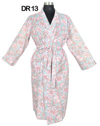 Cotton Hand Block Print Long Women's Kimono Robe - 50" Calf Length, Multi Color Assorted Prints, Customized Sizes Available, Soft Quality Fabric, Perfect For Summer Casual Wear
