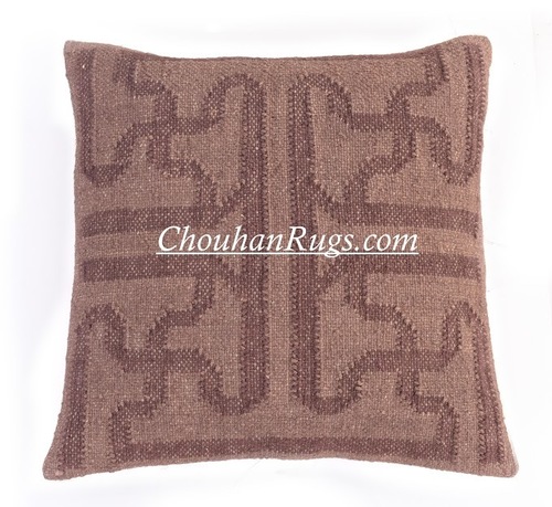 Pillow Covers - Hand-Tufted Jute and Cotton, 45x45cm Square Shape, Brown Color, Embroidered Pattern, Zippered Design for Home and Hotel Use