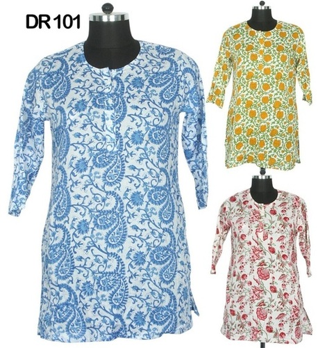 Multi Color 10 Cotton Hand Block Print Short Women's Top Kurti Dr101