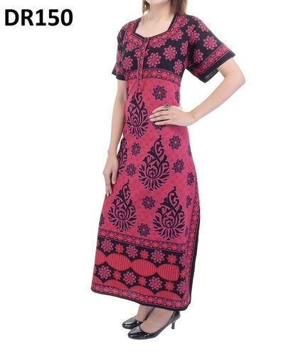 Multi Color 10 Cotton Printed Half Sleeves Nighty Gown Dr150