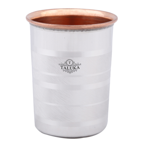 Stainless Steel Copper Glass - 2.14" x 3.12" Inches | Silver Copper Drink Ware, 350 ml Capacity, Lightweight 135 g Each