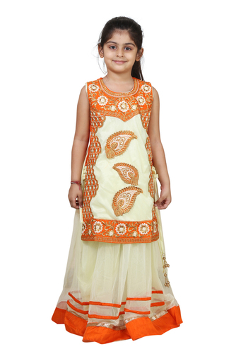 Crazeis Designer Lehenga Choli Dupatta Set - Cotton & Net, Red Color with Embroidered Stones | All Season Wear for Girls Ages 3-9