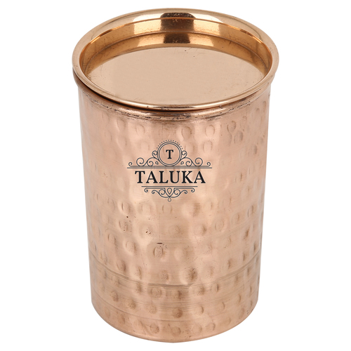 Copper Hammer Glass With Lid - Pure Copper, 4"x2.8", 300 ML | Elegant Copper Color, Lightweight 90 Grams, Stylish Drink Ware