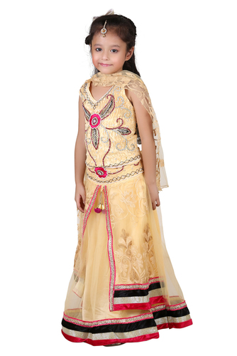 Crazeis Designer Lehenga Choli Dupatta Set - Cotton Net, Cream Pink | Embroidered, Stone Decoration, No Fade, Washable, All Season