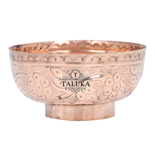 Copper Embossed Bowl - Pure Copper, 5.5" Diameter X 3" Height, 400 Ml Volume, 215 Grams Weight | Elegant Tableware In Copper Finish