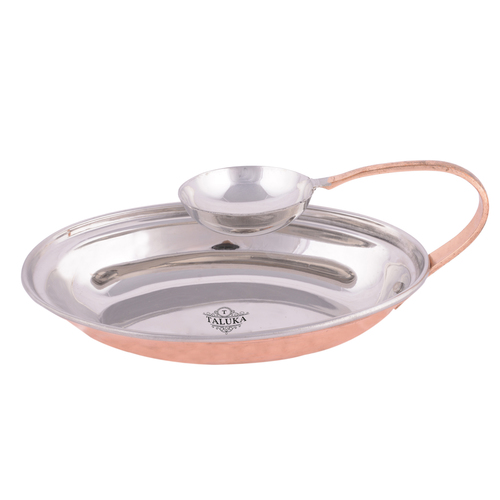 Copper Chip & Dip Oval Platter - Pure Copper & Stainless Steel, 8.5 x 4 Inches, Hammered Base, Elegant Tableware for Snacks