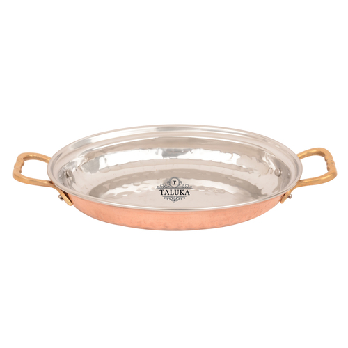 Copper Rice Server Platter With Brass Handle - Copper & Stainless Steel, 10" x 6" x 1.5" Inches, Color: Copper & Silver | Functional Tableware, Easy to Clean