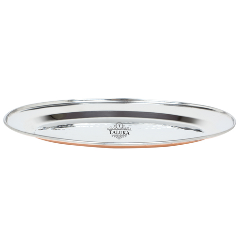 Copper Oval Hammer Platter - Pure Copper Construction, Size 9.5" x 2", Copper Color | Ideal Indian Dinnerware for Serving Curries, Biryani & More