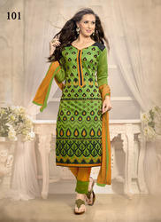 Chanderi Suit - Cotton Silk Fabric, 2.00 Mtr, Green Colour | Printed Ethnic Design, Ideal for Indian Wear