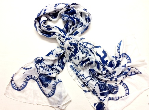 Tatto Printed Scarves - Cotton, 70x180 cm, Blue | Soft Fabric, Stylish Design, Unique Prints, Versatile Accessory
