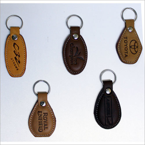 Promotional Leather Keyring - Leather, Oval, Brown | Durable, Metal Ring, Customizable Engraving, Brand Promotion