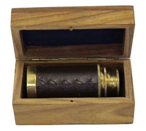 6" Handheld Brass Telescope with Wooden Box - Pirate Navigation Clear Wooden Box