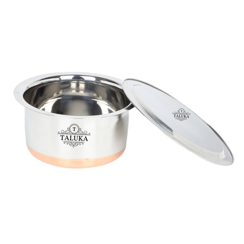 Stainless Steel Copper Bottom Tope - 7 Inches Diameter, 1 Liter Capacity, Silver Color | High Polish Finish, Food Grade, Dishwasher Safe, Strong and Sturdy