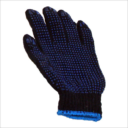 Knitted Safety Gloves - Cotton Material, Black and Blue Color | 12-Month Warranty, High Tear Strength, Firm Grip for Workplace Protection