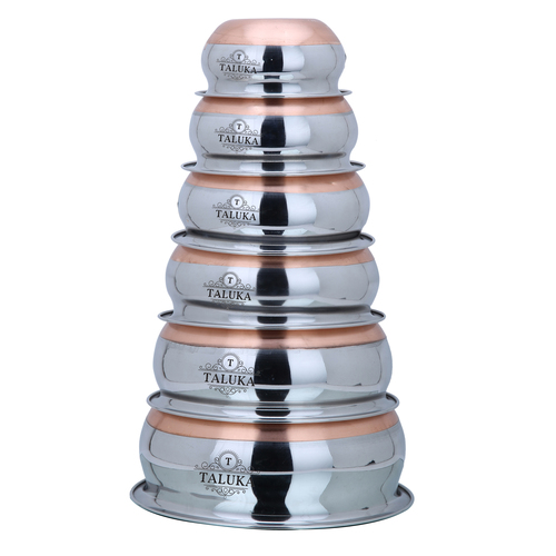 Stainless Steel Copper Bottom Handi - Set of 6 Pieces, Capacity 500 to 3000 ML | Elegant Copper Finish, Heavy-Duty, Easy to Clean, Durable Design