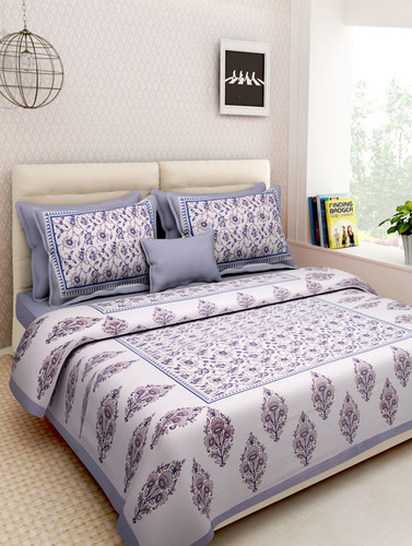 Cotton Printed King Size Bedsheet - 100% Cotton, 2286 x 2743.2 mm, Multi Colour | Traditional Jaipur Sanganeri Print, 2 Matching Pillow Covers