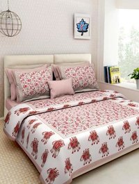 Jaipuri Cotton Bed Sheet - 100% Cotton, King Size (2286 X 2743.2), Pink Colour | 250 Thread Count, Printed Pattern, Washable, No Shrinkage, Includes 2 Pillowcases