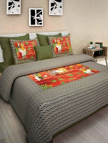 Scenery Bed Cover - Cotton King Size 2286 x 2743.2 mm Multi-Color 280 Thread Count | Traditional Hand-Block Motif Print 2 Pillow Covers