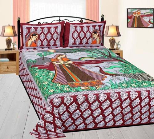 Cotton King Size Poster Bedsheet - 2286x2743.2mm, Red Color | 100% Cotton, Washable, High Bulk Yarn, 250 Thread Count, No Shrinkage, Includes 2 Pillowcases