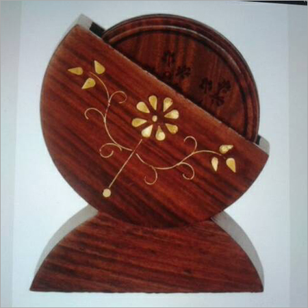 Designed Wooden Coaster - Wood Material, Round Shape, Brown Color | Eco-Friendly Design, Elegant Table Accessory
