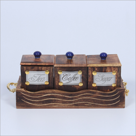 Wooden Tea Coffee Box Set - Premium Quality Wood Square Shape Gleaming Surface and Contemporary Look