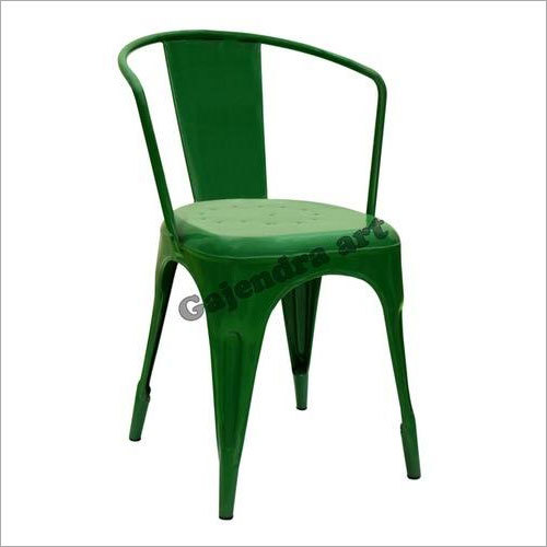 Tolix Plastic Arm Chair - Virgin Plastic, Stackable Design, Alluring Green Finish | Durable, UV Resistant, Eco-Friendly, Easy to Clean, Comfortable Curved Seat