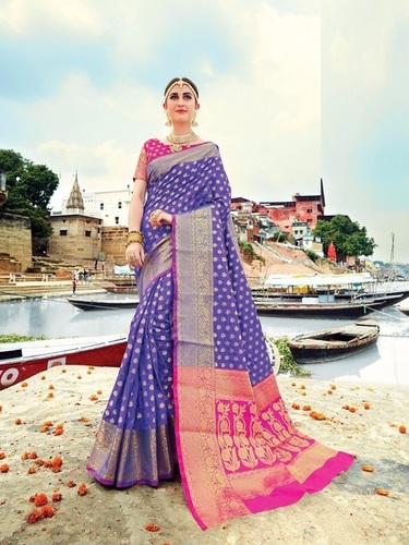 Designer Banarasi Silk Saree - Customizable Blouse Size 36-42, Rich Blue Color with Intricate Embroidery and Zari Work