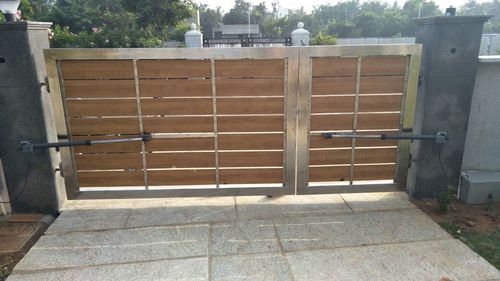 SS Frame Wood  Motorized Swing Gate
