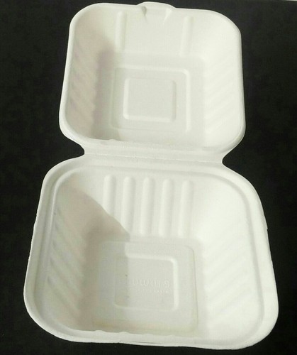 Ecoware 450 ML Hamburger Box - Biodegradable Material, 6x6x3 Inches, White | 100% Compostable, Microwavable, Freezer Safe, Oil/Water Proof