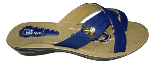 Blue Ladies Leather Slippers
