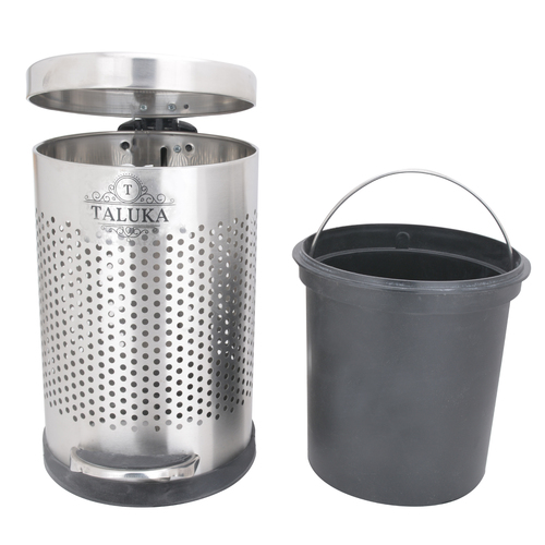 Stainless Steel Perforated Pedal Bin - 7 Inch Diameter, 11.7 Inch Height, Black and Silver | Eco-Friendly Materials, Strong and Durable Design, Modern and Practical For Home and Office