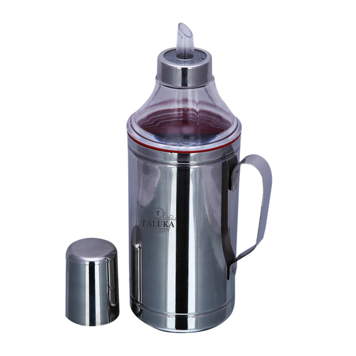 Stainless Steel Oil Can With Handle - 11 Inch Height 3.5 Inch Diameter Silver | Anti-Drip Design Dust Cover Easy Pouring 1000 ml Capacity