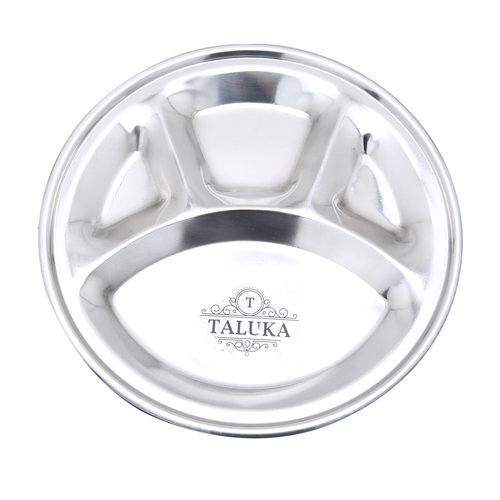 Stainless Steel Round Compartment Tray Plate - 10.5 X 0.6 Inches, Silver | Ideal For Serving Indian Thali, Durable & Easy To Clean