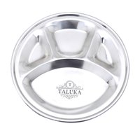 Stainless Steel Round Compartment Tray Plate - 10.5 X 0.6 Inches, Silver | Ideal For Serving Indian Thali, Durable & Easy To Clean