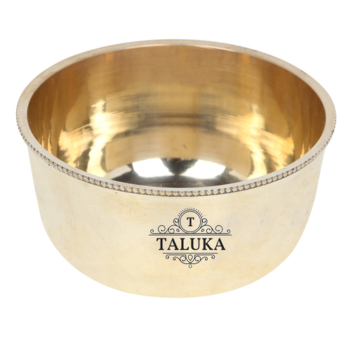 Brass Bowl Top Ring Designer - Pure Brass, 4" Diameter x 2" Height, Brass Gold Color, 400 ML Volume, Elegant Antique Design, Ideal for Gifting