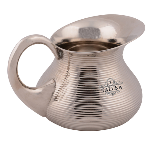 Brass Water Jug Belly Bottom Nickel Plated Design - 5" Height, 5" Diameter, 1500 ml Capacity, 1000 Grams | Handmade by TALUKA EXPORTS, Ideal for Home, Restaurant, Bars, Catering Services