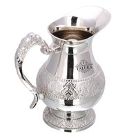 Brass Water Jug Nickle Plated Royal Design - 8" Height, 4.5" Diameter, 1500 Ml Capacity, 1100 Grams Weight | Handcrafted For Home, Restaurant, Bars & Catering Services