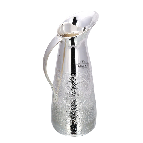 Brass Embossed Water Jug Silver Plated - 1500 ML Capacity, 10.5" Height, 4.0" Diameter, Bronze Color | Ideal for Healthy Hydration and Tableware Use