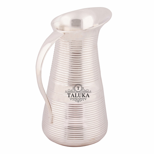 Brass Water Jug Full Ring Silver Plated - Hand Made, 1500 ml Capacity, 8.5" Height x 4" Diameter, 900 Grams Weight | Ideal for Home, Restaurant, Bars, Catering