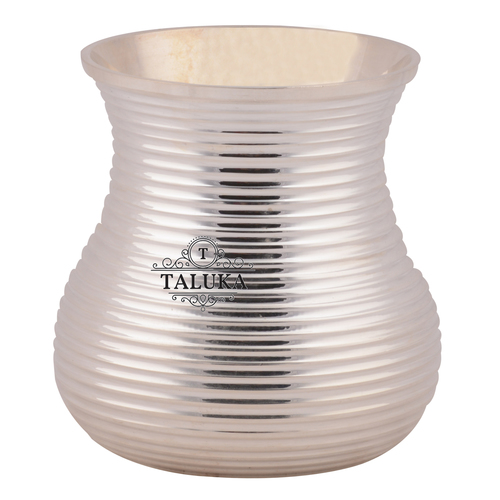 Brass Water Glass Belly Bottom Design - Brass, 2.6" x 3.5" Inches, Silver Color | FDA Approved, BPA-Free, 400 ml Capacity, 260 g Weight